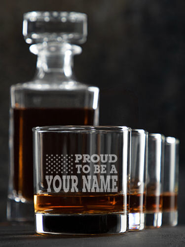 Family Flag : Decanter Rocks Glass Gift Sets - Engraved