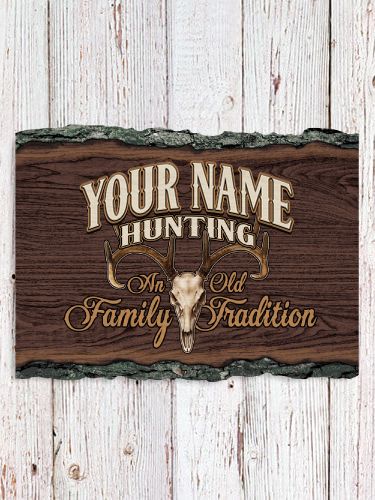 Hunting Family Tradition : Faux Sliced Log Plaque
