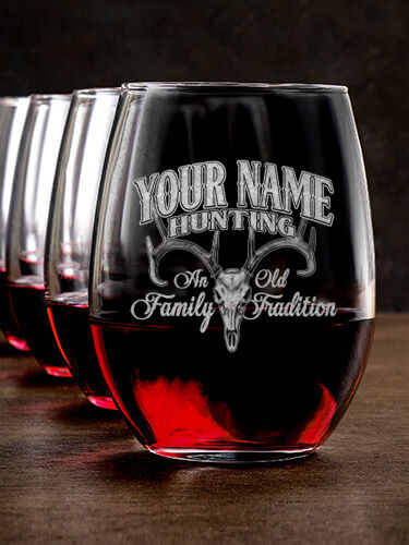 Hunting Family Tradition : Stemless Wine Glasses - Engraved