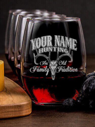 Hunting Family Tradition : Cheese Board Wine Glass Gift Sets - Engraved