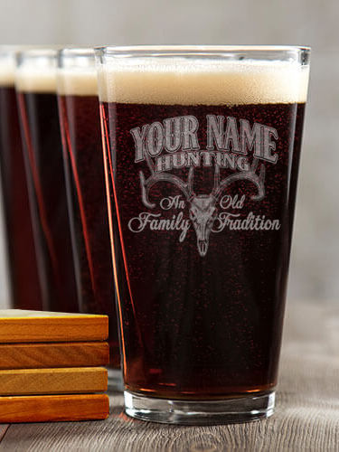 Hunting Family Tradition : 4 Pint Glasses - Engraved 4 Coasters Gift Set