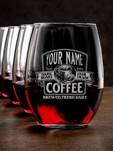 Coffee : Stemless Wine Glasses - Engraved