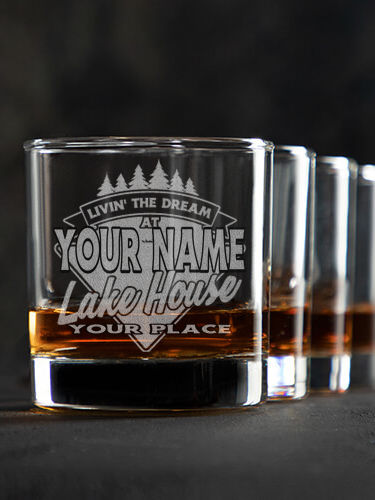 Livin' The Dream Lake House : Rocks Glasses - Engraved