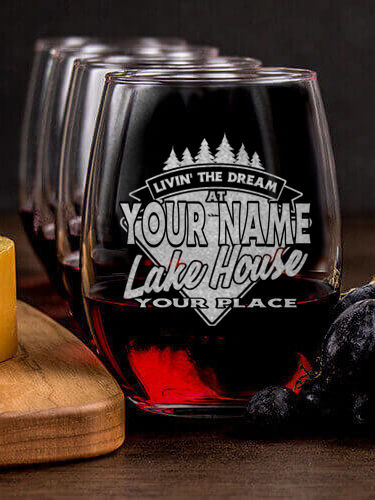Livin' The Dream Lake House : Cheese Board Wine Glass Gift Sets - Engraved