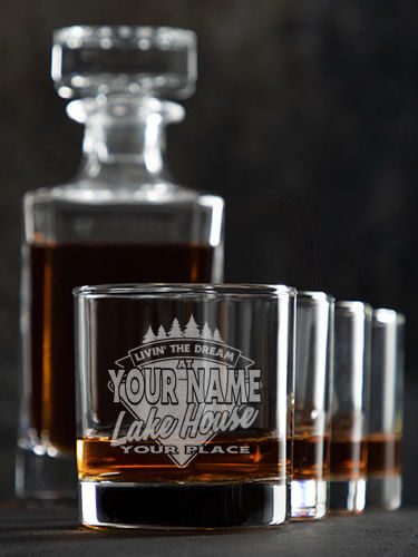 Livin' The Dream Lake House : Decanter Rocks Glass Gift Sets - Engraved