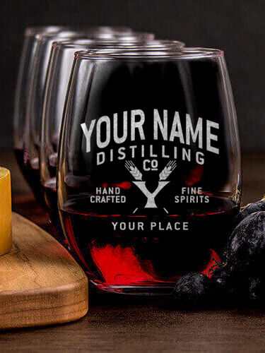 Distilling Company : Cheese Board Wine Glass Gift Sets - Engraved