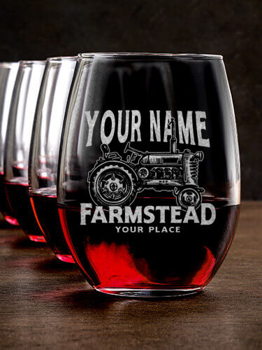Farmstead : Stemless Wine Glasses - Engraved