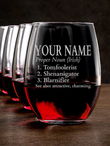 Irish Definition : Stemless Wine Glasses - Engraved