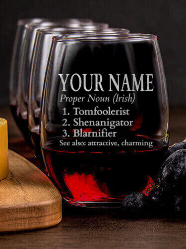 Irish Definition : Cheese Board Wine Glass Gift Sets - Engraved