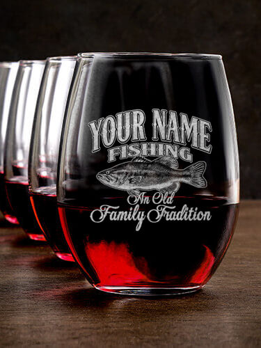 Fishing Family Tradition : Stemless Wine Glasses - Engraved