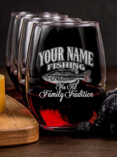Fishing Family Tradition : Cheese Board Wine Glass Gift Sets - Engraved