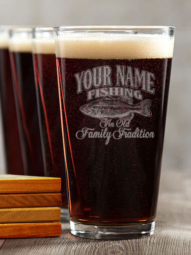 Fishing Family Tradition : 4 Pint Glasses - Engraved 4 Coasters Gift Set