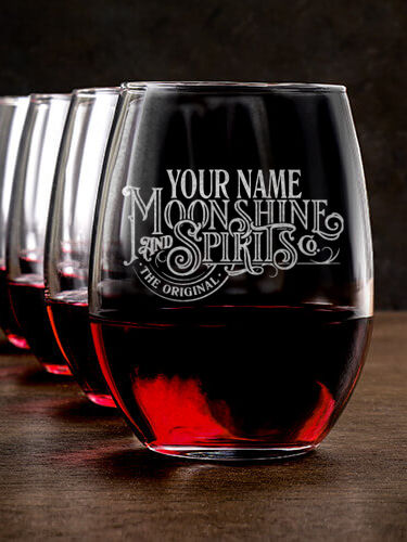 Moonshine and Spirits : Stemless Wine Glasses - Engraved