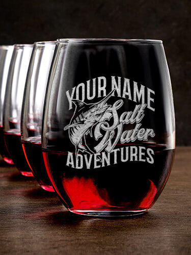 Salt Water Adventures : Stemless Wine Glasses - Engraved
