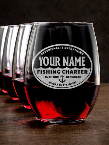 Fishing Charter : Stemless Wine Glasses - Engraved