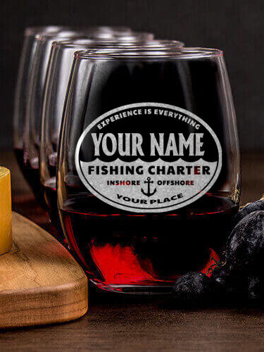 Fishing Charter : Cheese Board Wine Glass Gift Sets - Engraved
