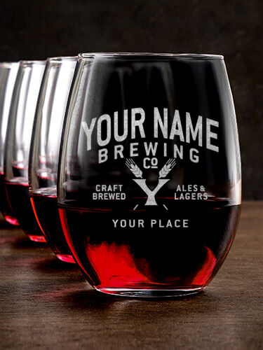 Classic Brewing Company : Stemless Wine Glasses - Engraved