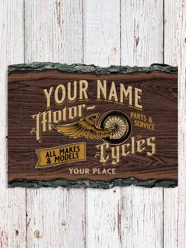 Classic Motorcycles : Faux Sliced Log Plaque