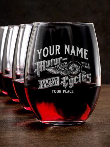 Classic Motorcycles : Stemless Wine Glasses - Engraved