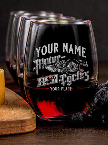 Classic Motorcycles : Cheese Board Wine Glass Gift Sets - Engraved
