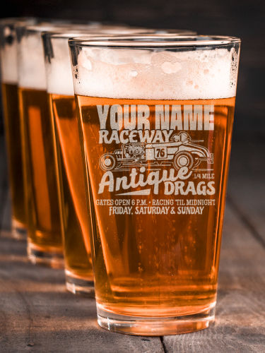 Antique Drag Race : Pint Glasses - Engraved