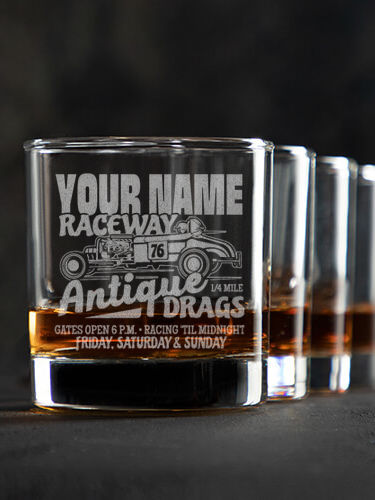 Antique Drag Race : Rocks Glasses - Engraved