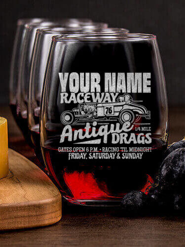 Antique Drag Race : Cheese Board Wine Glass Gift Sets - Engraved