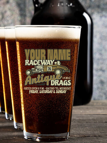 Antique Drag Race : Growler Pint Glass Gift Sets - Color Printed