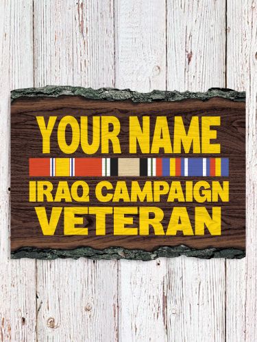 Iraq Campaign Veteran : Faux Sliced Log Plaque