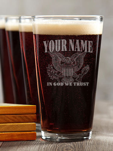 In God We Trust : 4 Pint Glasses - Engraved 4 Coasters Gift Set