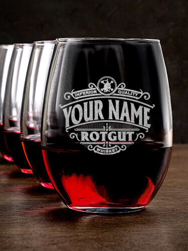 Rotgut Whiskey : Stemless Wine Glasses - Engraved