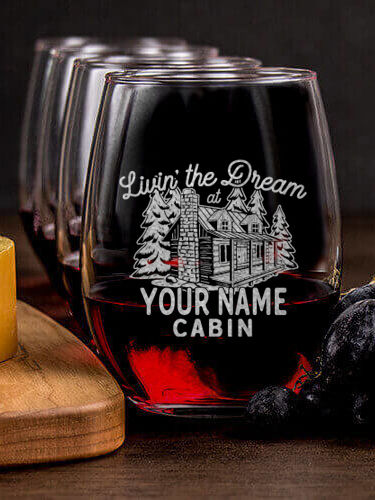 Livin' The Dream Cabin : Cheese Board Wine Glass Gift Sets - Engraved