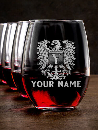 German Monogram : Stemless Wine Glasses - Engraved
