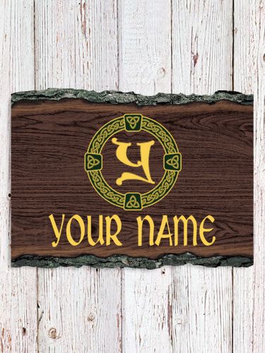 Celtic Wreath Monogram : Faux Sliced Log Plaque