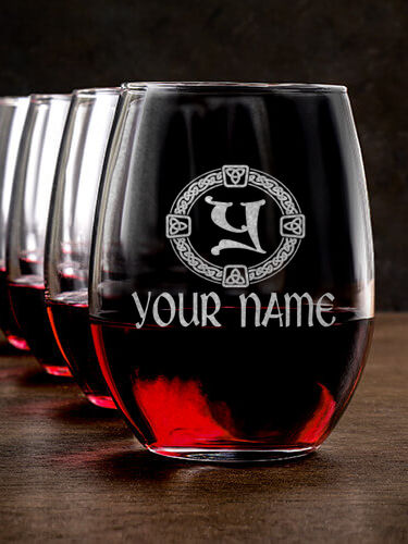 Celtic Wreath Monogram : Stemless Wine Glasses - Engraved