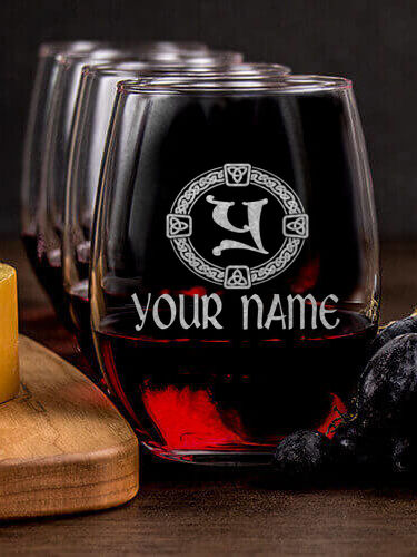 Celtic Wreath Monogram : Cheese Board Wine Glass Gift Sets - Engraved