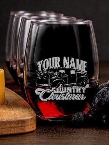 Country Christmas : Cheese Board Wine Glass Gift Sets - Engraved