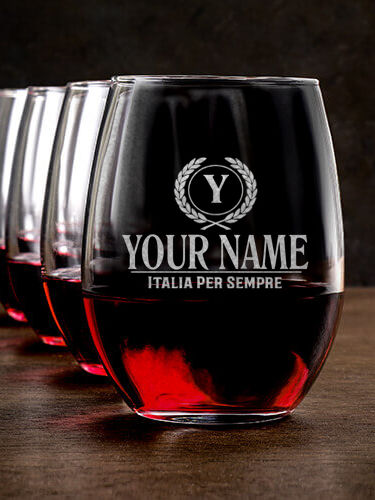Italian Monogram : Stemless Wine Glasses - Engraved