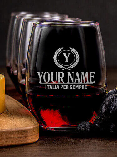 Italian Monogram : Cheese Board Wine Glass Gift Sets - Engraved