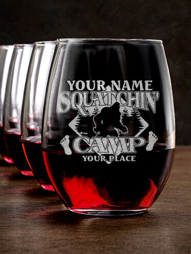 Squatchin' Camp : Stemless Wine Glasses - Engraved