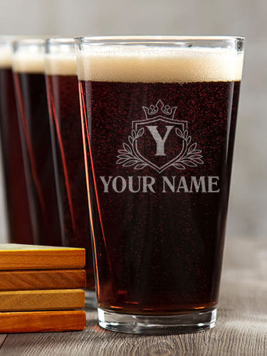 Regal Monogram : 4 Pint Glasses - Engraved 4 Coasters Gift Set