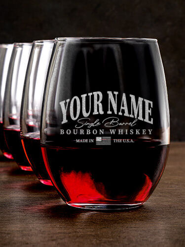 Bourbon Whiskey : Stemless Wine Glasses - Engraved