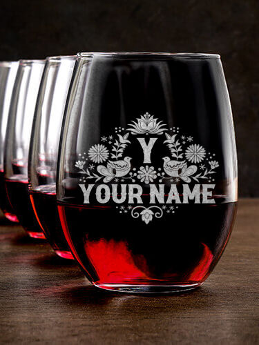 Hispanic Monogram : Stemless Wine Glasses - Engraved