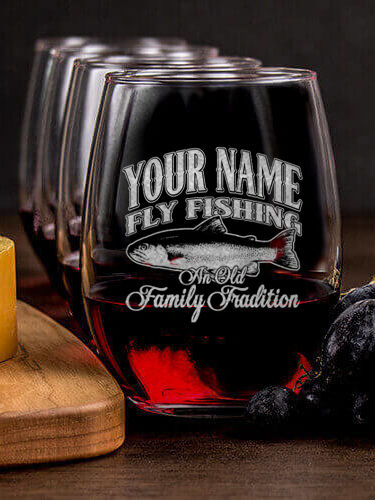 Fly Fishing Family Tradition : Cheese Board Wine Glass Gift Sets - Engraved