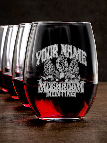 Mushroom Hunting : Stemless Wine Glasses - Engraved