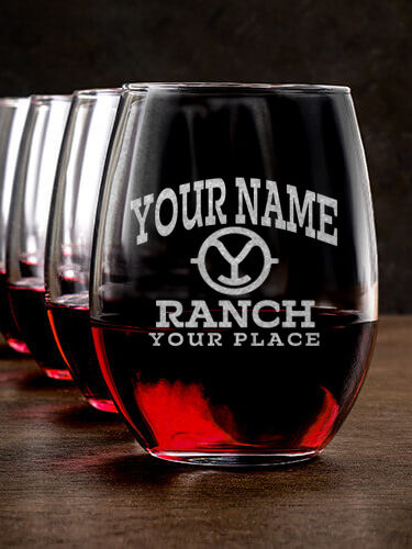 Ranch Monogram : Stemless Wine Glasses - Engraved