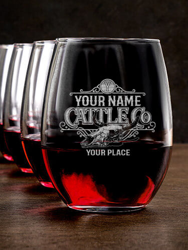 Cattle Company : Stemless Wine Glasses - Engraved