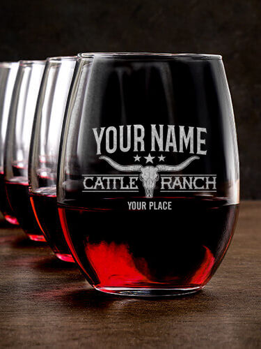 Cattle Ranch : Stemless Wine Glasses - Engraved