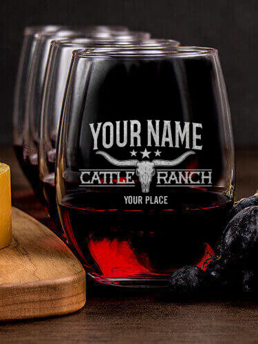 Cattle Ranch : Cheese Board Wine Glass Gift Sets - Engraved