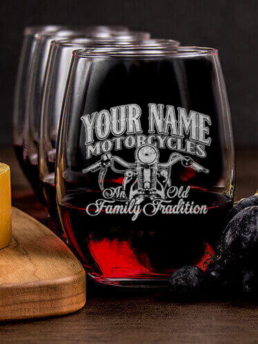 Motorcycle Family Tradition : Cheese Board Wine Glass Gift Sets - Engraved